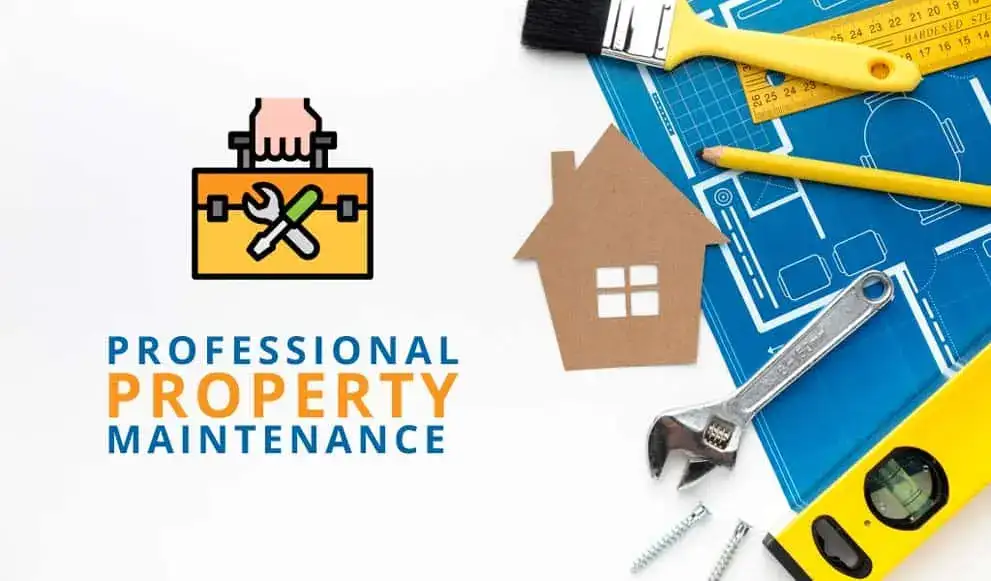 Crew mowing and maintaining a residential lawn
